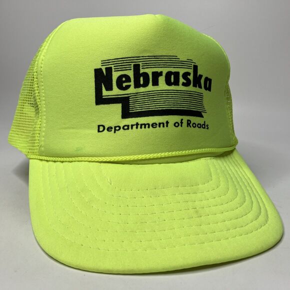 Vtg Nebraska Department of Roads Hat Cap Neon Yellow SnapBack Mesh Foam Nissin - Picture 1 of 8